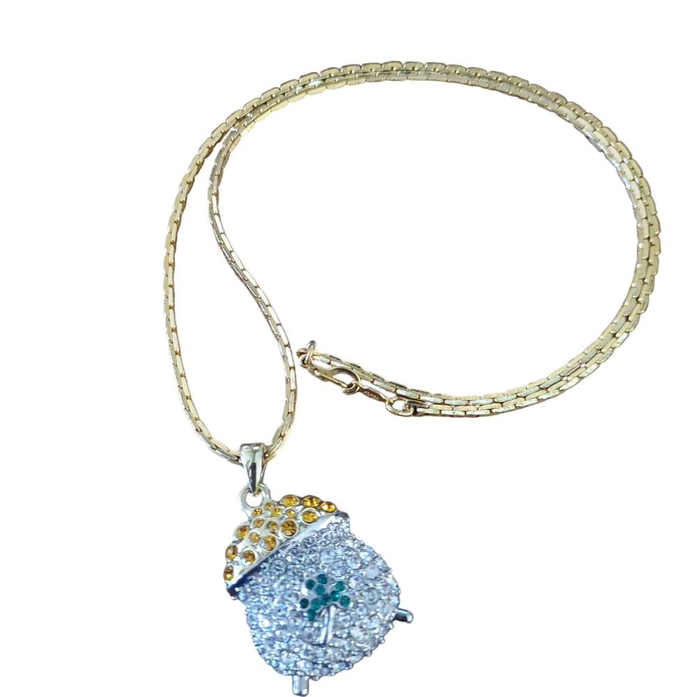 Gold-Tone Necklace with Pot Of Gold Crystal Pendant